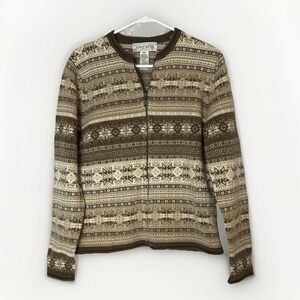 Vintage Jones Wear Sport Fair Isle Nordic Zip‎ Sweater Lambswool Angora Womens L